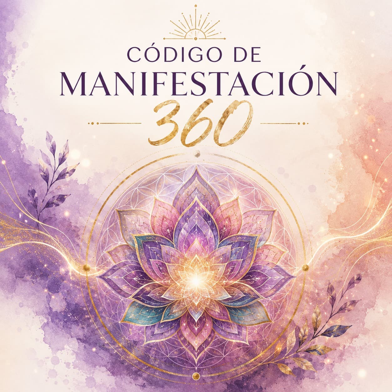 Código de Manifestación 360 con mandala en tonos violeta, rosa y dorado